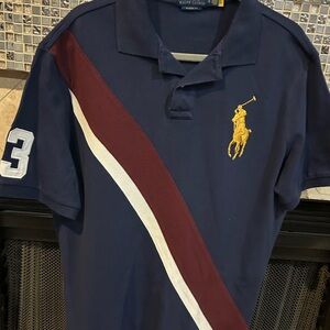 Ralph Lauren Blue Polo with Burgundy and White Accents
